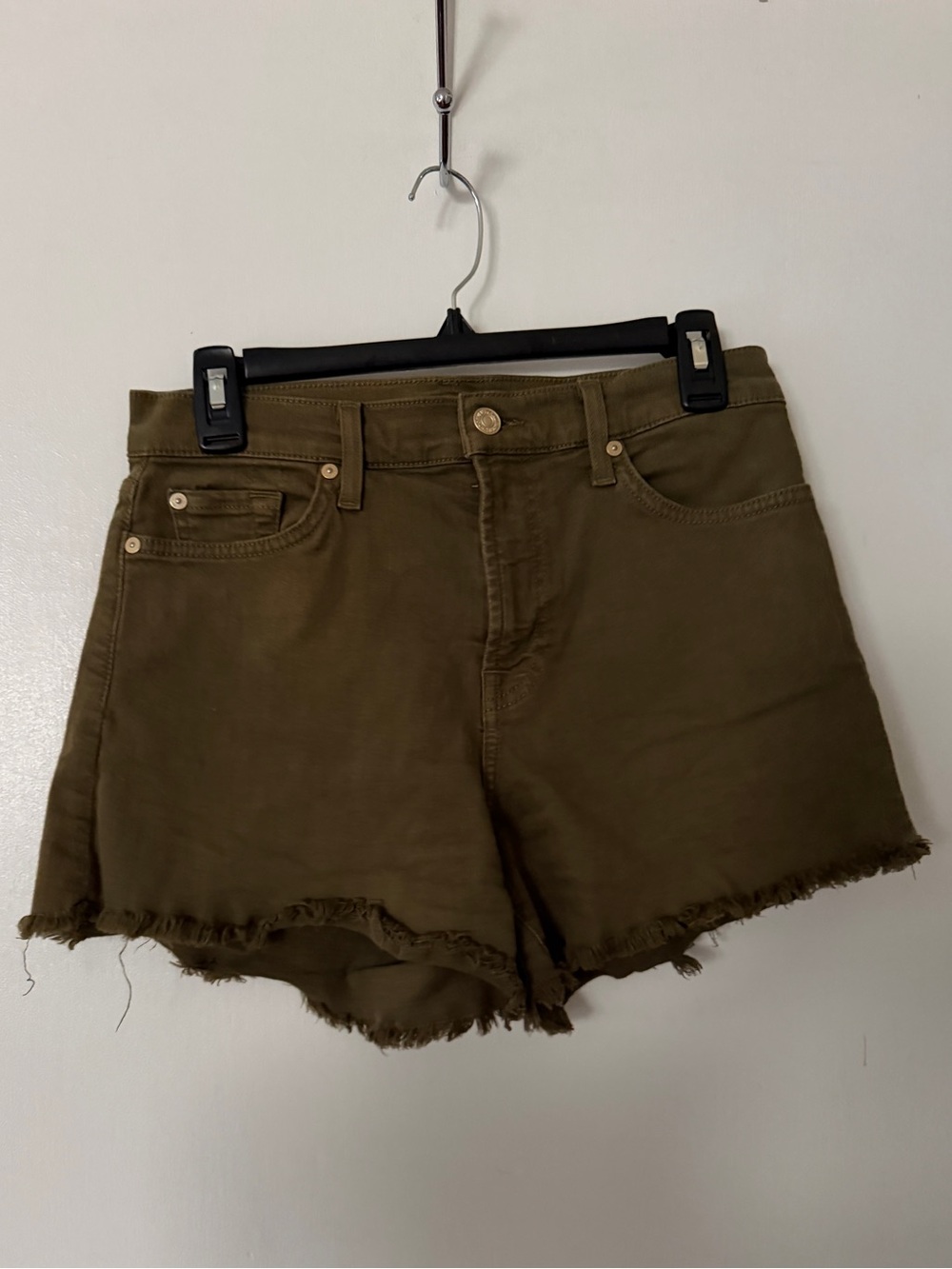 7 For All Mankind Olive Green Denim Shorts / Size 28